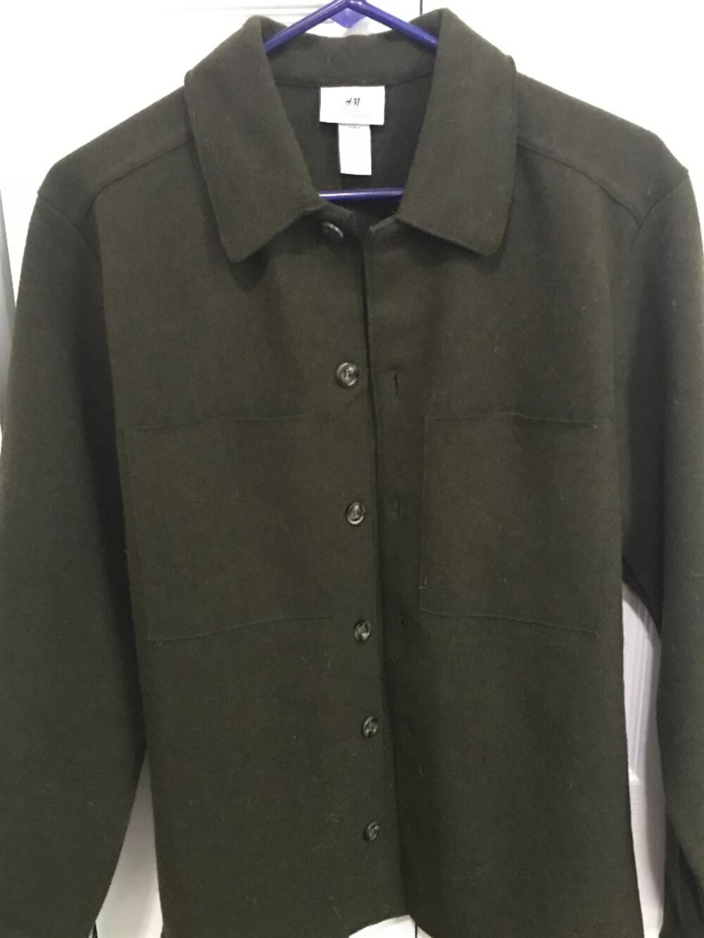 H&M Regular Fit Wool-Blend Overshirt Dark Green Size Small